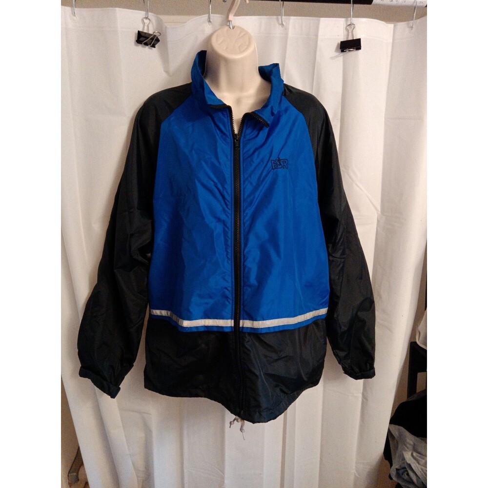 VTG 70s Women's Sz  XL BILL RODGERS USA Black/Blue Reflective Rain Shell Jacket